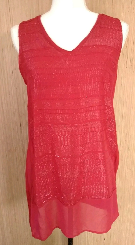 Apt.9 Tango Red Sparkle SleeveLess top sz M